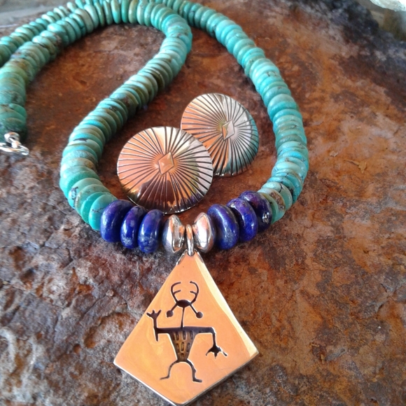 Sterling Silver turquoise lapis necklace SET - Picture 3 of 16